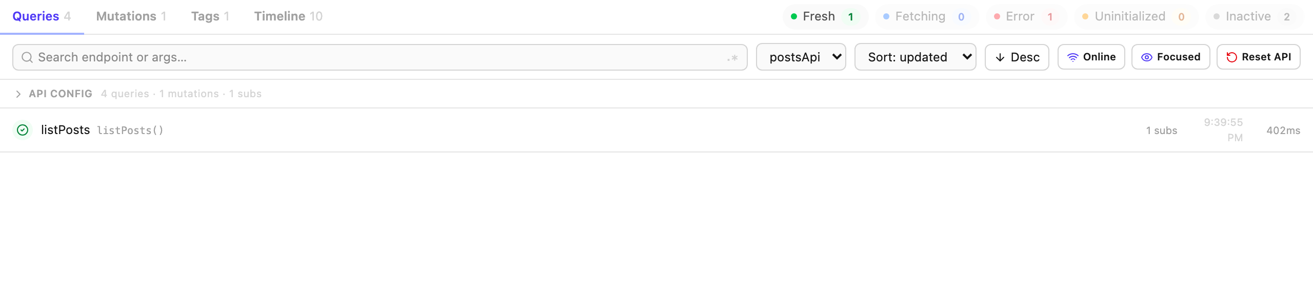 Status pills with Fresh selected and the other statuses dimmed